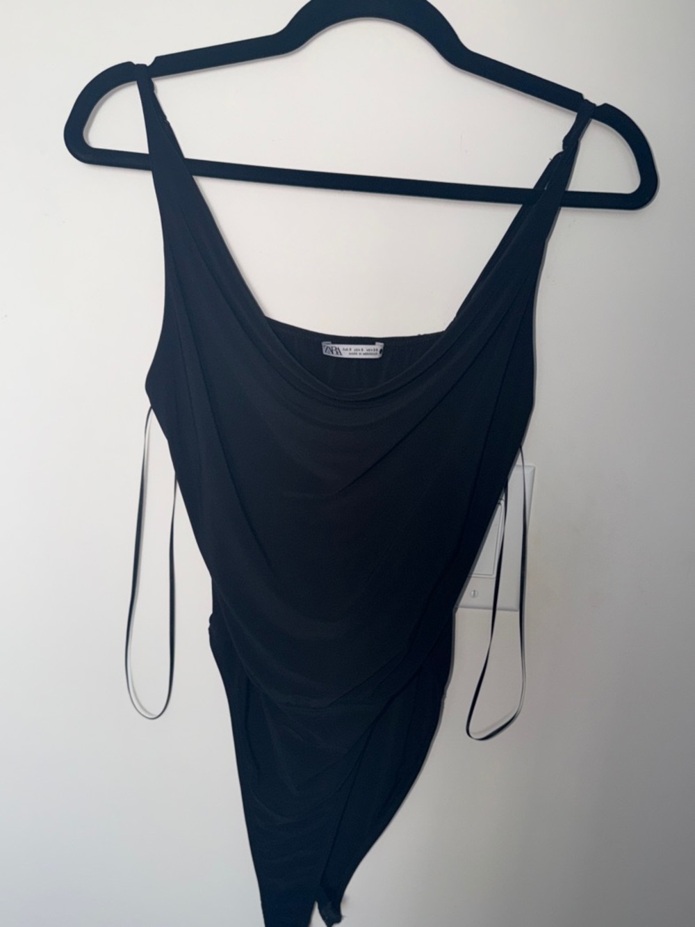 Zara Black Draped Cowl-Neck Bodysuit - Women